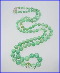 Fab Antique Art Deco 33'' 10K Gold Diamond Mint Green Jadeite Jade Bead Necklace