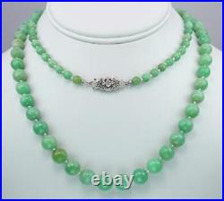 Fab Antique Art Deco 33'' 10K Gold Diamond Mint Green Jadeite Jade Bead Necklace