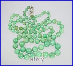 Fab Antique Art Deco 33'' 10K Gold Diamond Mint Green Jadeite Jade Bead Necklace