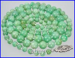 Fab Antique Art Deco 33'' 10K Gold Diamond Mint Green Jadeite Jade Bead Necklace