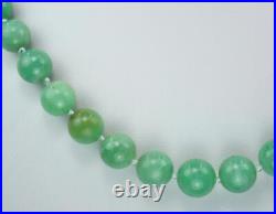 Fab Antique Art Deco 33'' 10K Gold Diamond Mint Green Jadeite Jade Bead Necklace