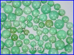 Fab Antique Art Deco 33'' 10K Gold Diamond Mint Green Jadeite Jade Bead Necklace