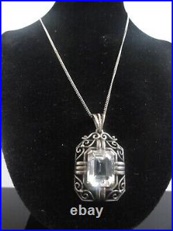 Fab Art Deco Large 835 Silver Pendant Superb Clear Crystal on 925 S Silver Chain