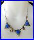Fabulous ART DECO Blue Triangular Glass & Marcasite Silver Metal Necklace 42cm