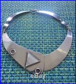 Fabulous Art Deco Abstract Sterling Silver Choker Cuff Necklace. 925 Small