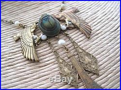 Fabulous Art Deco Egyptian Revival Pearl, Opal & Glass Scarab Necklace