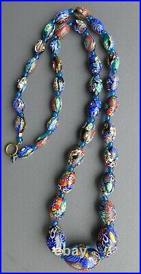 Fabulous, Chunky, Flapper Length Vintage Venetian Millefiori Glass Bead Necklace