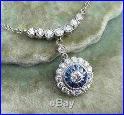 Fabulous platinum art deco 1.15ct Diamond and Sapphire target necklace