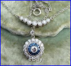 Fabulous platinum art deco 1.15ct Diamond and Sapphire target necklace