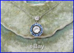 Fabulous platinum art deco 1ct Diamond and Sapphire target necklace