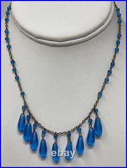 Fantastic Vintage Art Deco Czech faceted Blue Glass Dangle Festoon Necklace