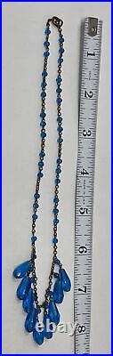 Fantastic Vintage Art Deco Czech faceted Blue Glass Dangle Festoon Necklace