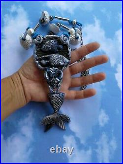 Fashion jewelry medallion necklace luxury style women art deco siren double fish