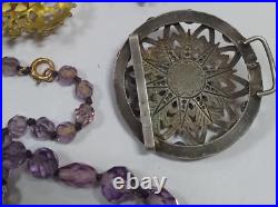 Findings Antique Victorian Deco Necklace Earring LOT Amethyst Dangle Glass Czech