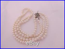 Fine 14ct gold 2 strand cultured pearl diamond clasp art deco design necklace