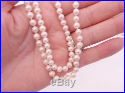 Fine 14ct gold 2 strand cultured pearl diamond clasp art deco design necklace
