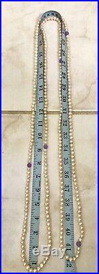 Fine Antique Chinese Import Art Deco Cultured Pearl Lavender Jade 84 In Necklace