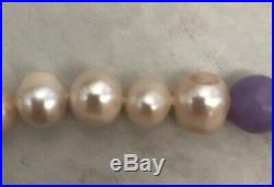 Fine Antique Chinese Import Art Deco Cultured Pearl Lavender Jade 84 In Necklace