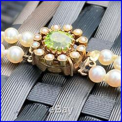 Fine, Art Deco Saltwater, Cultured Pearl necklace on 15ct Peridot Cluster clasp
