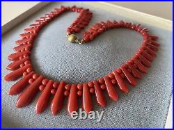 Fine Art Deco antique natural blood red AKA coral necklace