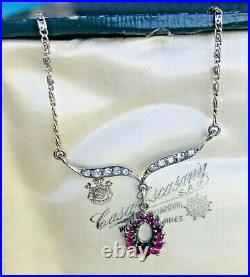 Fine & Exquisite Art Deco Ruby & White Sapphire Silver Pendant Necklace