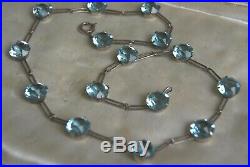Fine Vintage Art Deco Sterling Silver Aquamarine Paste Riviere Choker Necklace