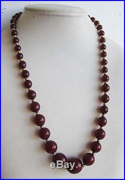 Fine Vtg Art Deco Baltic Cherry Amber Graduated Bead Long Gold Fill Necklace 33g