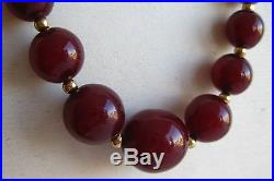 Fine Vtg Art Deco Baltic Cherry Amber Graduated Bead Long Gold Fill Necklace 33g