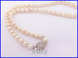 Fine art deco platinum diamond clasp large cultured pearl necklace
