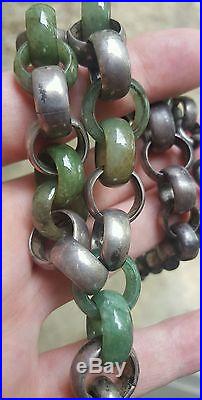 Fine vintage CHUNKY art deco Chinese carved jade sterling silver rings necklace