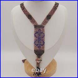 Flapper Beaded Sautoir Necklace 1920s Seed Bead Art Deco Rose Blue Black Antique