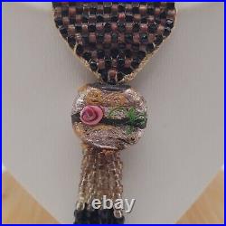 Flapper Beaded Sautoir Necklace 1920s Seed Bead Art Deco Rose Blue Black Antique