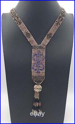 Flapper Beaded Sautoir Necklace 1920s Seed Bead Art Deco Rose Blue Black Antique