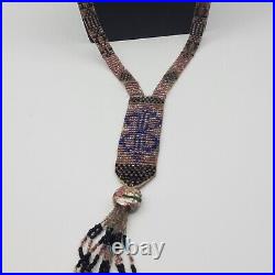 Flapper Beaded Sautoir Necklace 1920s Seed Bead Art Deco Rose Blue Black Antique