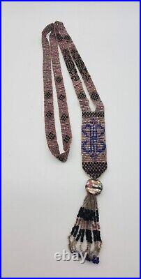 Flapper Beaded Sautoir Necklace 1920s Seed Bead Art Deco Rose Blue Black Antique