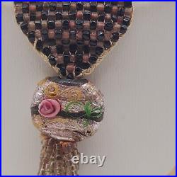 Flapper Beaded Sautoir Necklace 1920s Seed Bead Art Deco Rose Blue Black Antique