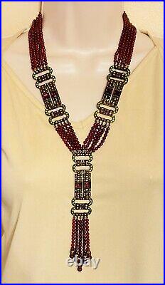 Flapper Style Necklace Signed UTC Glass Beads Crystal Rhinestone Rare Art Deco