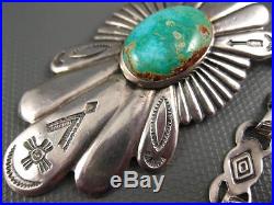 Fred Harvey Navajo Sterling Turquoise Art Deco Pendant Hand Made Chain Necklace