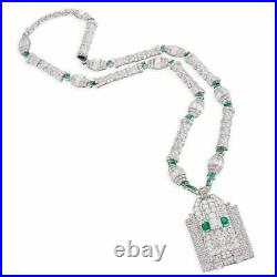 French Art Deco Old European Single Cut 51.18CT Emerald & White CZ Fine Necklace