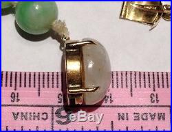 GIA gemologist tested Art Deco 14k gold Chinese Jadeite Moonstone Necklace