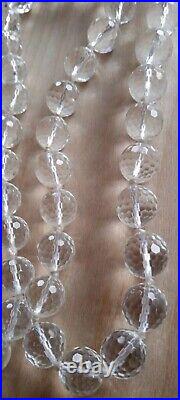 GORGEOUS Antique Art Deco QUARTZ Rock Crystal Faceted Long Necklace HEAVY WOW