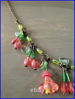 GORGEOUS Vintage 1930s ART DECO Berries & Flowers Czech Glass Necklace 20