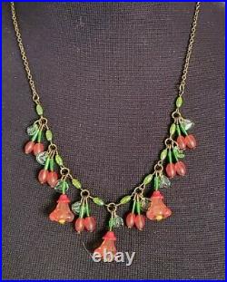 GORGEOUS Vintage 1930s ART DECO Berries & Flowers Czech Glass Necklace 20