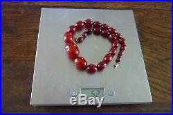 Genuine Art Deco Cherry Amber Bakelite Graduated Beads Necklace Faturan 52 Grams
