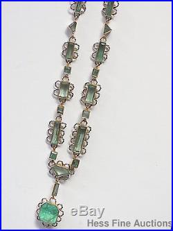 Genuine Art Deco Colombian emerald antique necklace 30s appr 10.5ct yellow gold