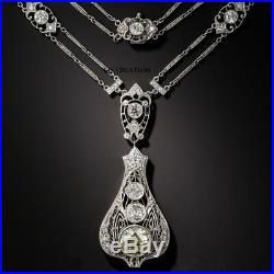 Genuine Edwardian Art Deco 10 Ct Moissanite Diamond Necklace 925 Starling Silver