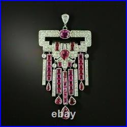 Genuine Red Ruby 3.50Ct Pear Cut Art Deco Pendant 14K White Gold Plated Silver