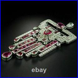 Genuine Red Ruby 3.50Ct Pear Cut Art Deco Pendant 14K White Gold Plated Silver