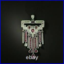 Genuine Red Ruby 3.50Ct Pear Cut Art Deco Pendant 14K White Gold Plated Silver