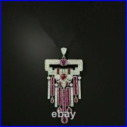 Genuine Red Ruby 3.50Ct Pear Cut Art Deco Pendant 14K White Gold Plated Silver